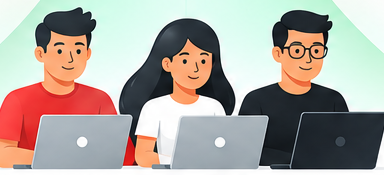 Three real people browsing on laptops
